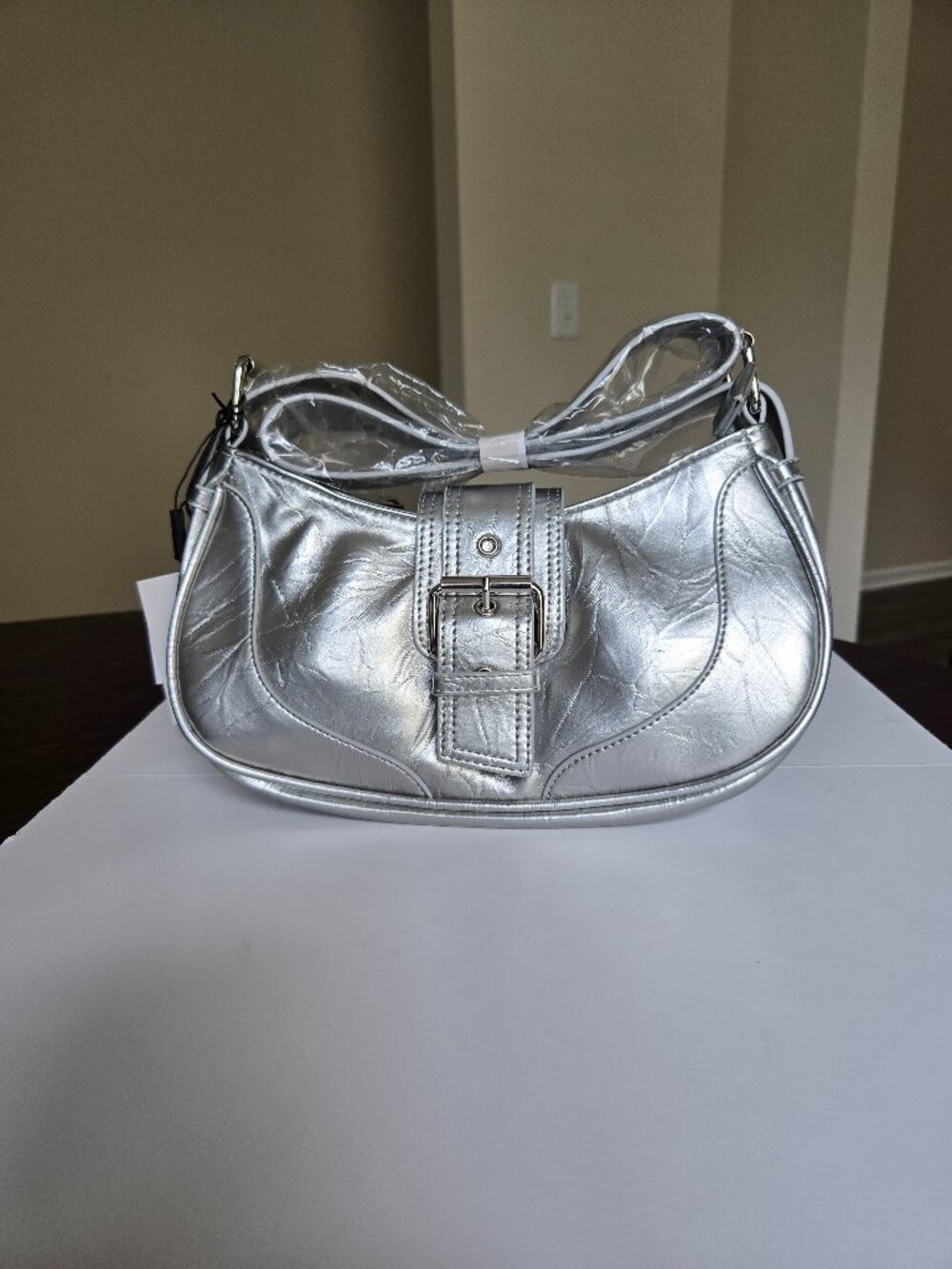 Glamorous Silver Metallic Buckle Shoulder Bag NWT